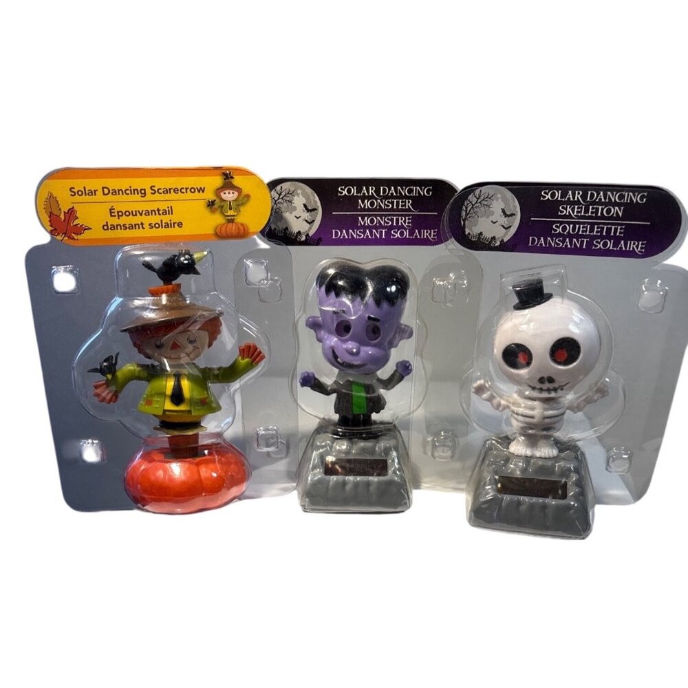 Solar Dancing Halloween Figures Scarecrow Monster Skeleton Lot of 3 New